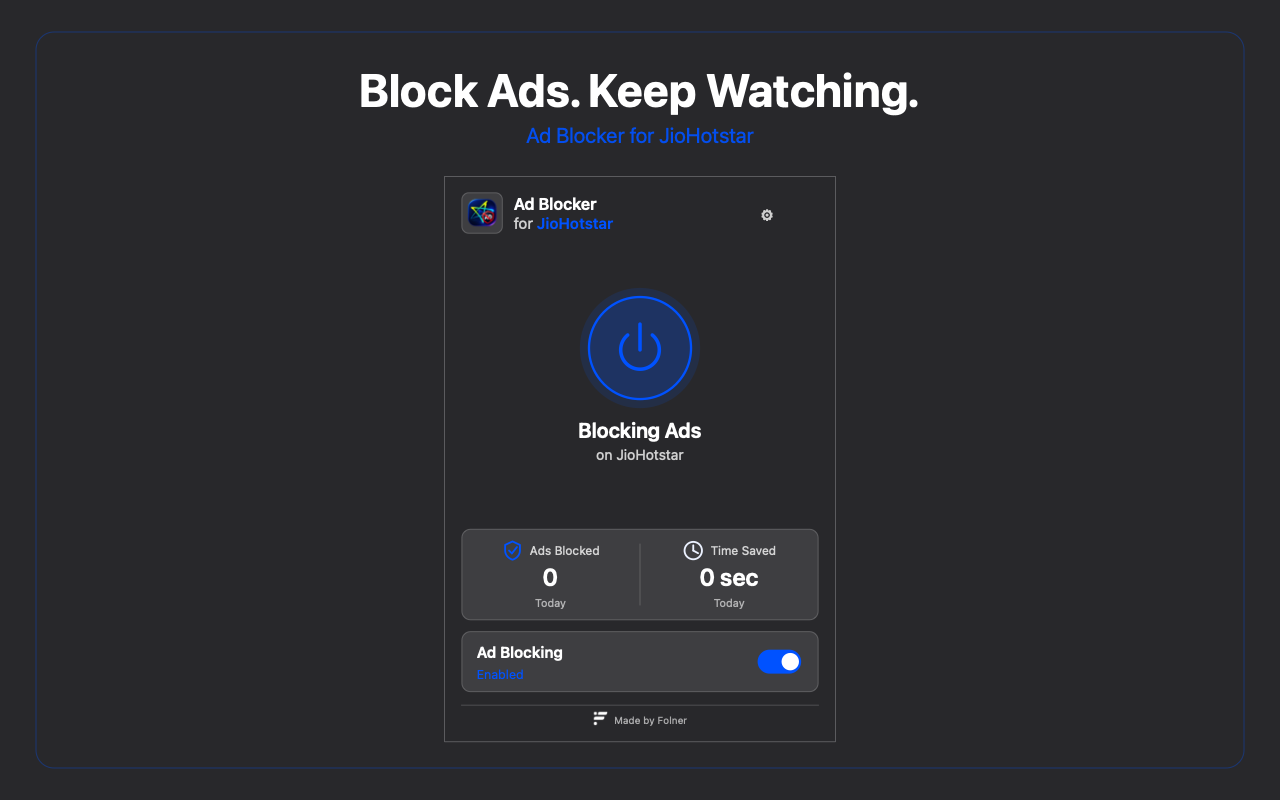 Extension popup with ad blocking on