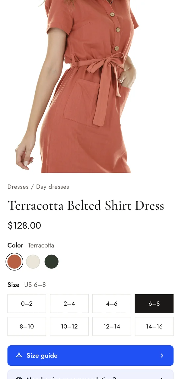 The same product page on a phone